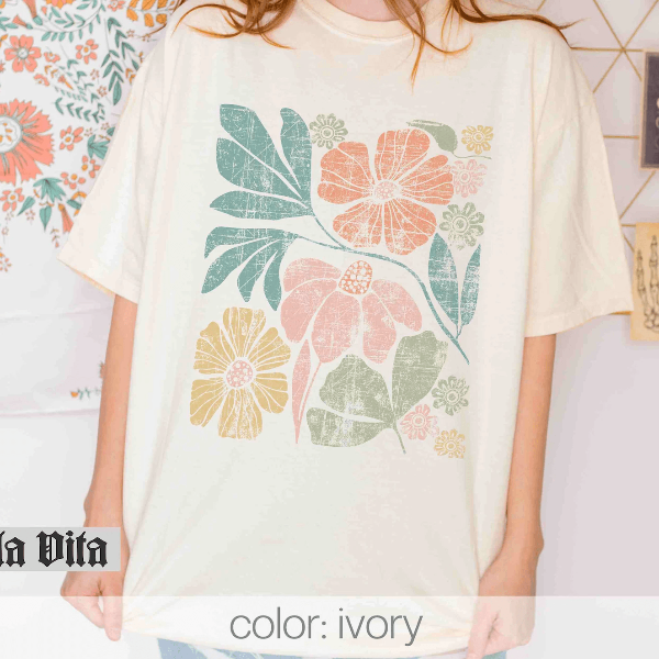 Wildflower Floral T Shirt Comfort Colors Tee Vintage Botanical Flower Graphic Shirt For Women light Orange xl t Shirt