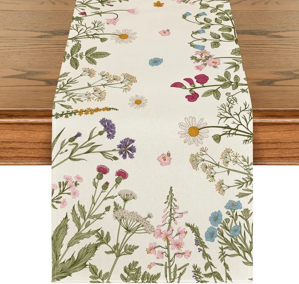 Spring Daisy Linen Table Runner a 150x33cm 59x13inch