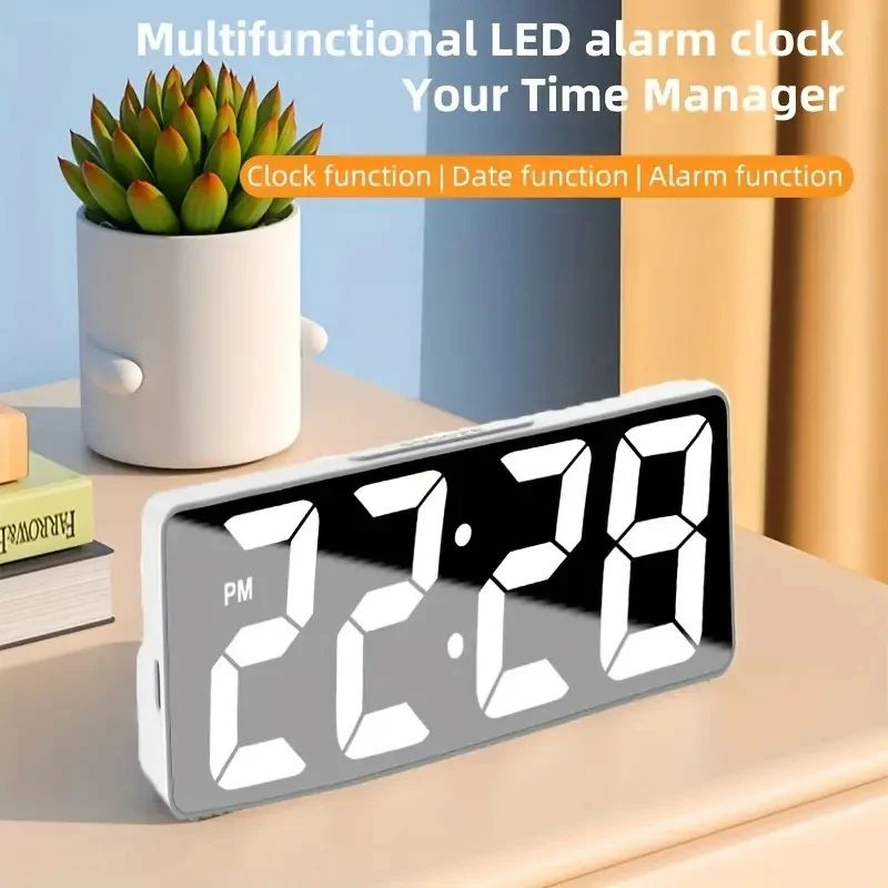 Modern LED Alarm Clock With Temperature Display & Adjustable Brightness d