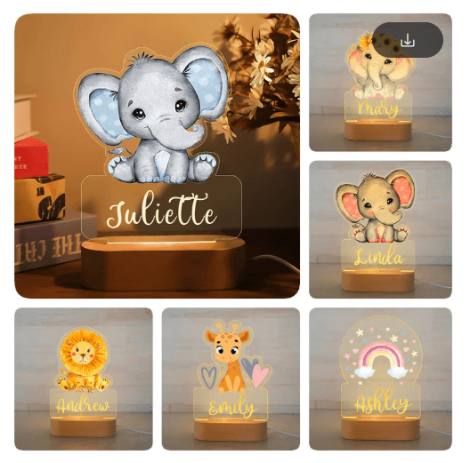 Personalized Animal Acrylic Night Light Custom Name LED Lamp For Kids 09giraffe 7 Colors Light