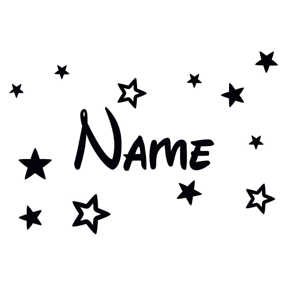 Personalized Name Wall Sticker With Stars For Kids Room Decor black 57x37cm