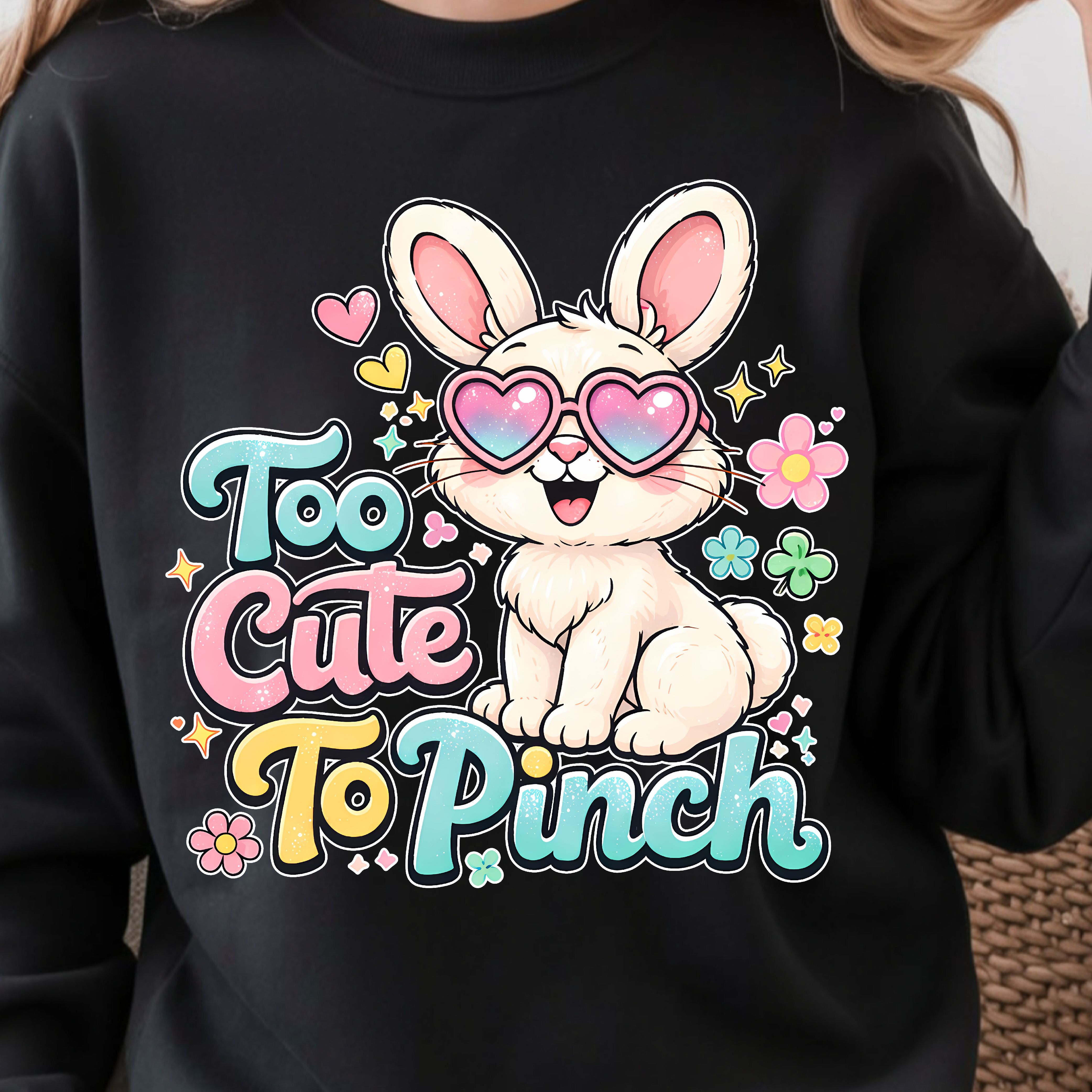 Too Cute To Pinch Shirt Happy Bunny With Glasses & Lil Flowers Design navy Blue 3xl t Shirt