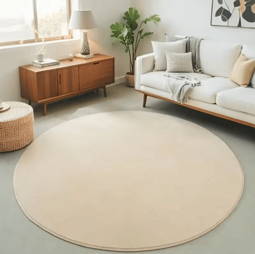 Round Coral Velvet Carpet Soft Modern Living Room & Kids Play Rug khaki 120x120cm(47x47.in)