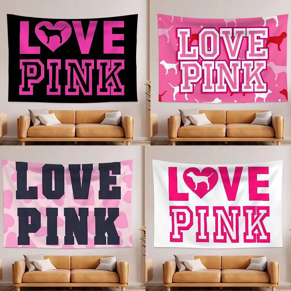 Love Pink Pink Tapestry Wall Hanging Tapestry For Bedroom, Dorm, And Aesthetic Room Decor 4 60x110cm
