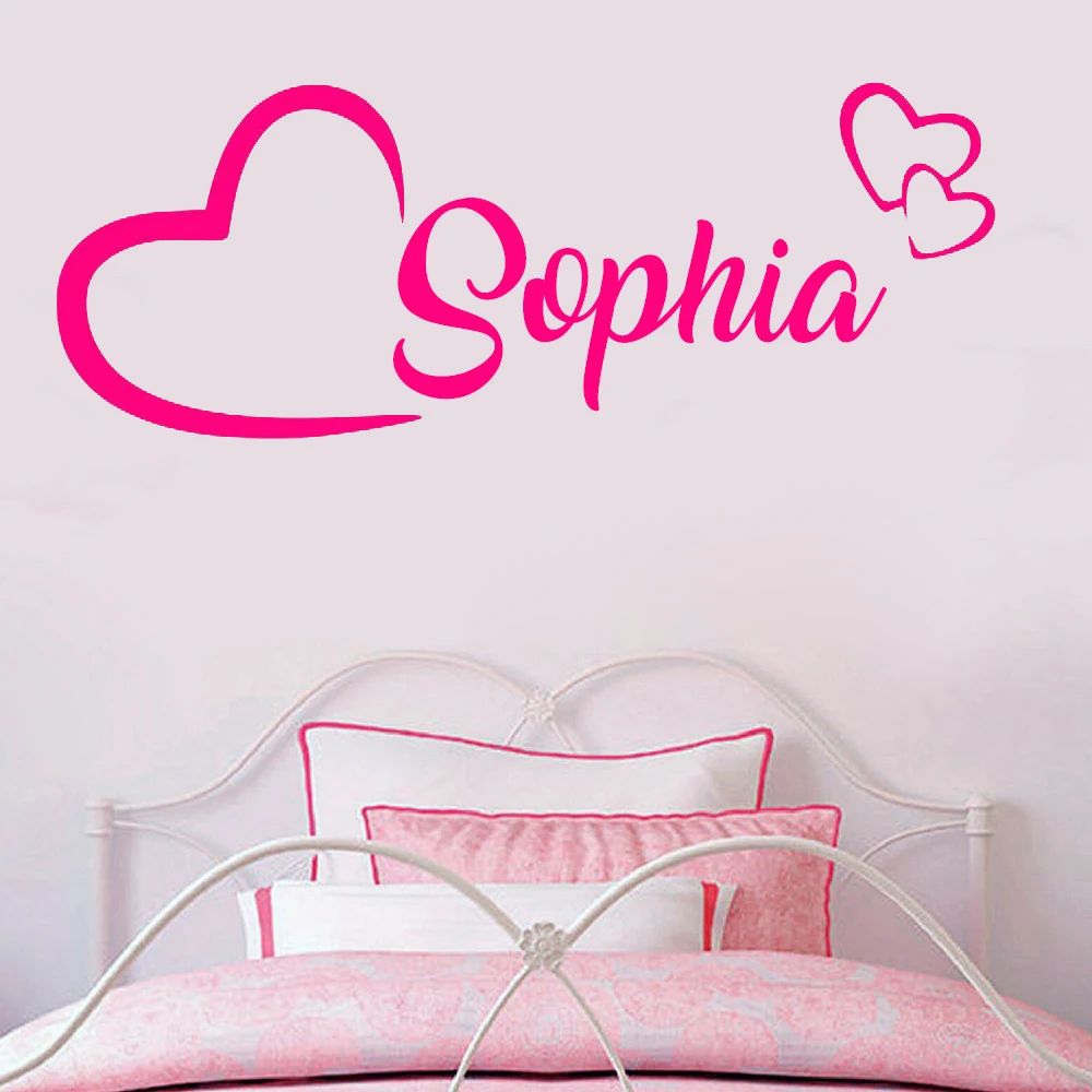 Custom Name Wall Decal For Kids Room & Nursery Vinyl Sticker soft Pink 35 58x22cm
