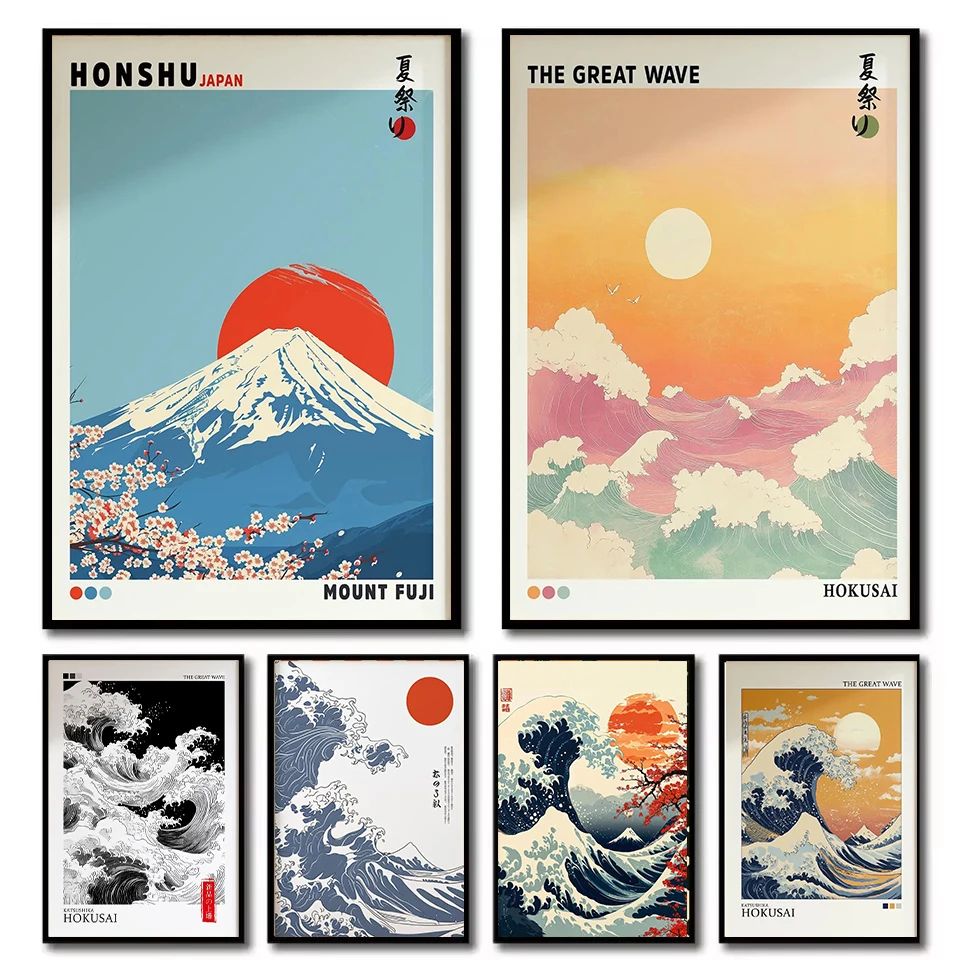 Hokusai Inspired Mount Fuji Wave Canvas Japanese Sunrise Landscape Wall Art For Modern Home Decor ct1025 5 11.81 X 17.72 In unframed