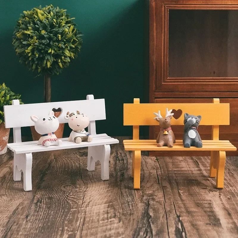 Artisanal Miniature Garden Bench Handcrafted Wood Dollhouse Furniture For Micro Landscapes And Fairy Gardens green