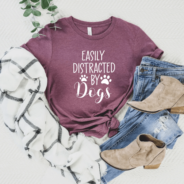 Easily Distracted By Dogs Shirt Funny Dog Lover Tee Cute Pet Owner Gift blue s t Shirt