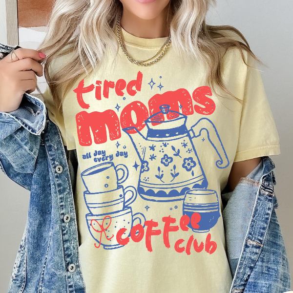 Tired Moms Coffee Club Shirt Funny Mom Coffee Lover Graphic Tee Cute Outfit pink xl t Shirt