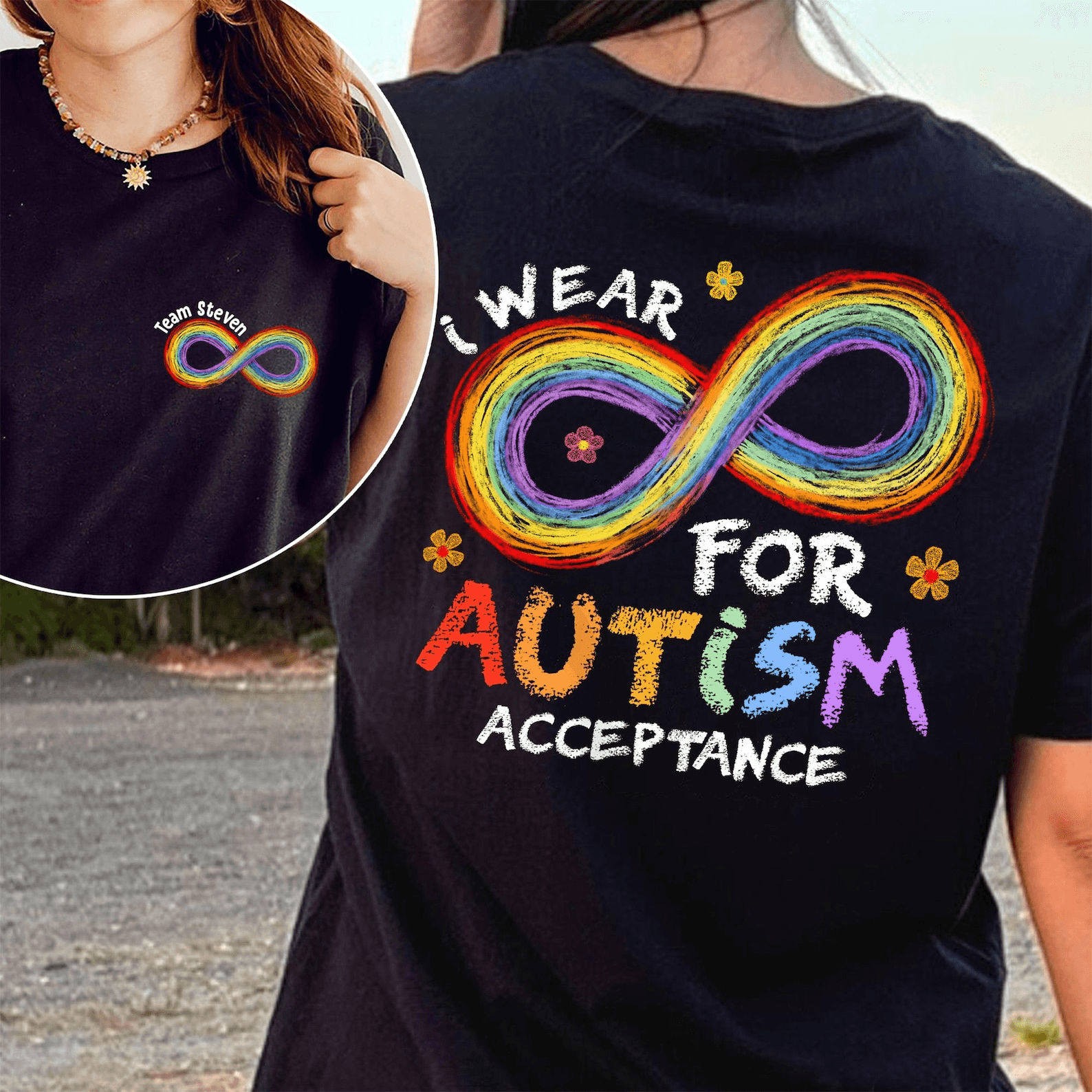 Personalized Rainbow Infinity Autism Awareness Shirt Custom Family Support Comfort Tee green xl sweatshirt