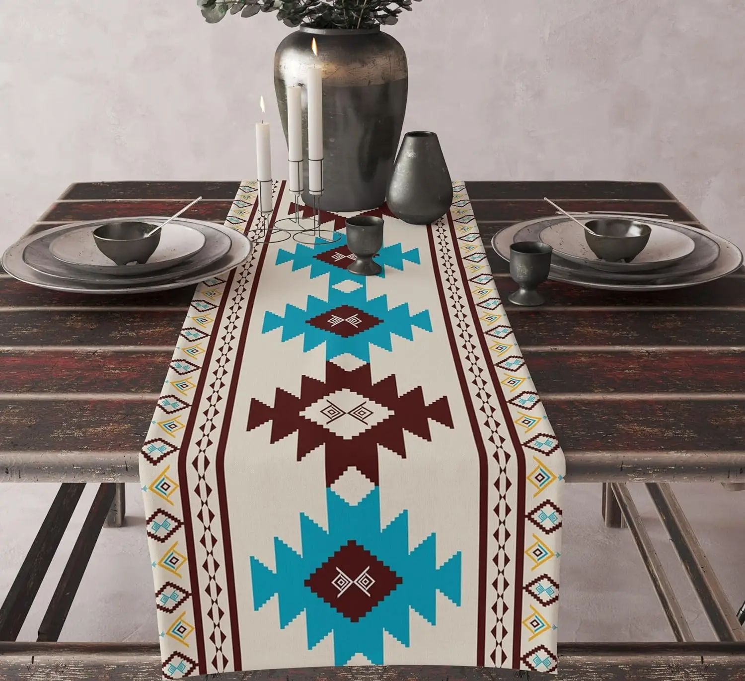 Boho Aztec Table Runner For Dining Tables Geometric Linen Table Decor 200x33cm 78.7x13inch 6