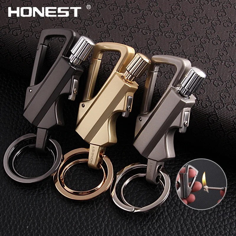 Waterproof Outdoor Lighter Keychain Refillable Kerosene Lighter Portable Survival Fire Starter gold