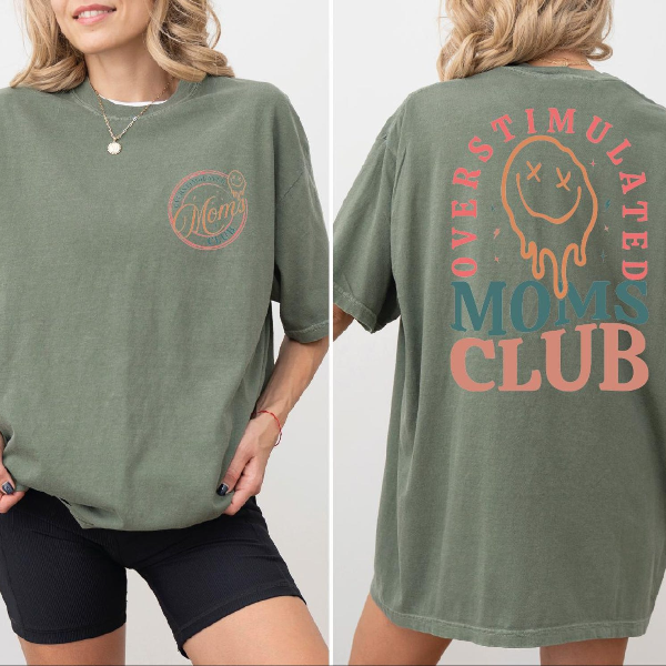 Overstimulated Moms Club Shirt Funny Mom Life Graphic Tee Trendy Oversized Outfit brown xl sweatshirt