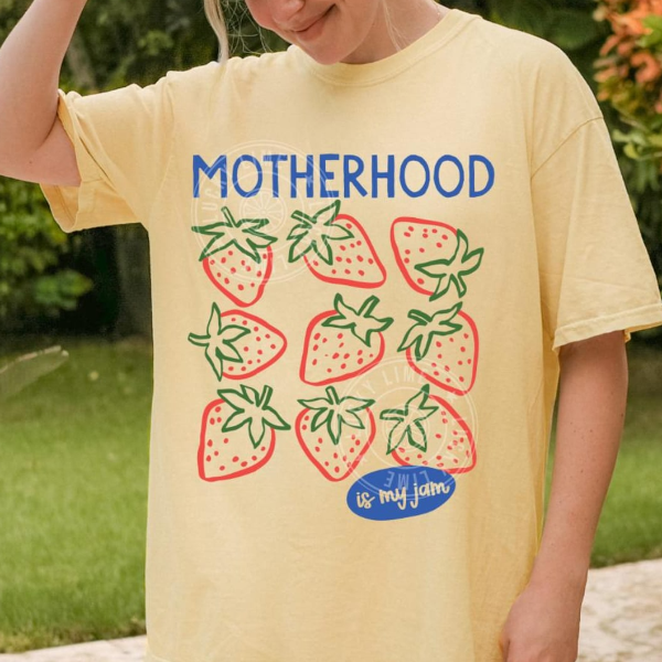 Motherhood Is My Jam Comfort Colors T Shirt Strawberry Mama Graphic Tee peach 2xl sweatshirt