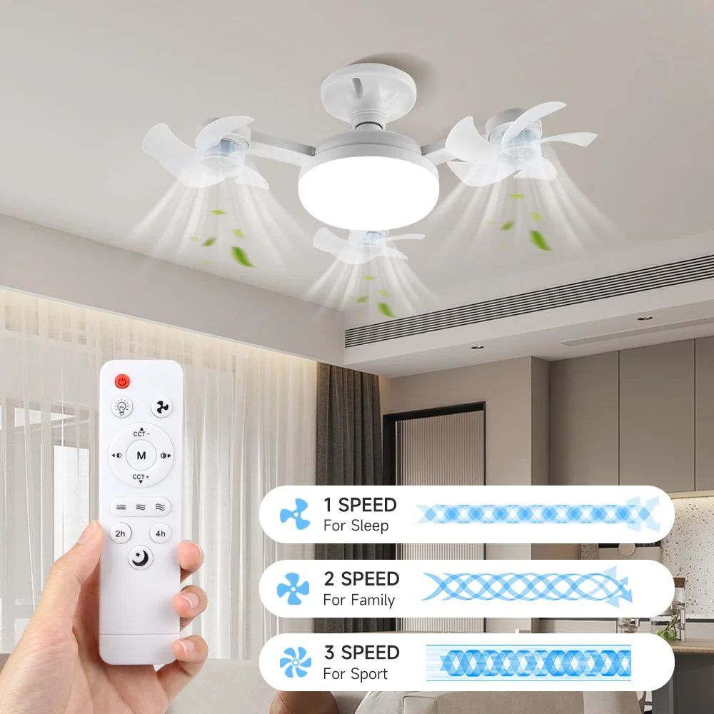 Modern LED Ceiling Fan With Light & Remote Control 3 Speed Low Profile Cooling Solution 4 Heads