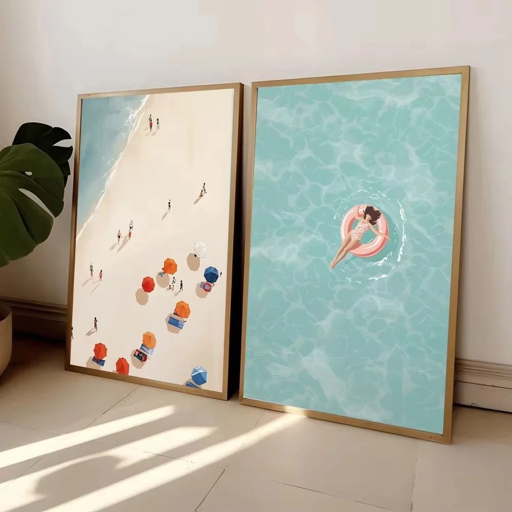 Summer Girl Swimming Pool Party Wall Art Beach & Ocean Canvas Prints For Nordic Living Room Decor & Boat Themed Home A style 6 11.8 X 15.7 In (30x40 Cm) No F