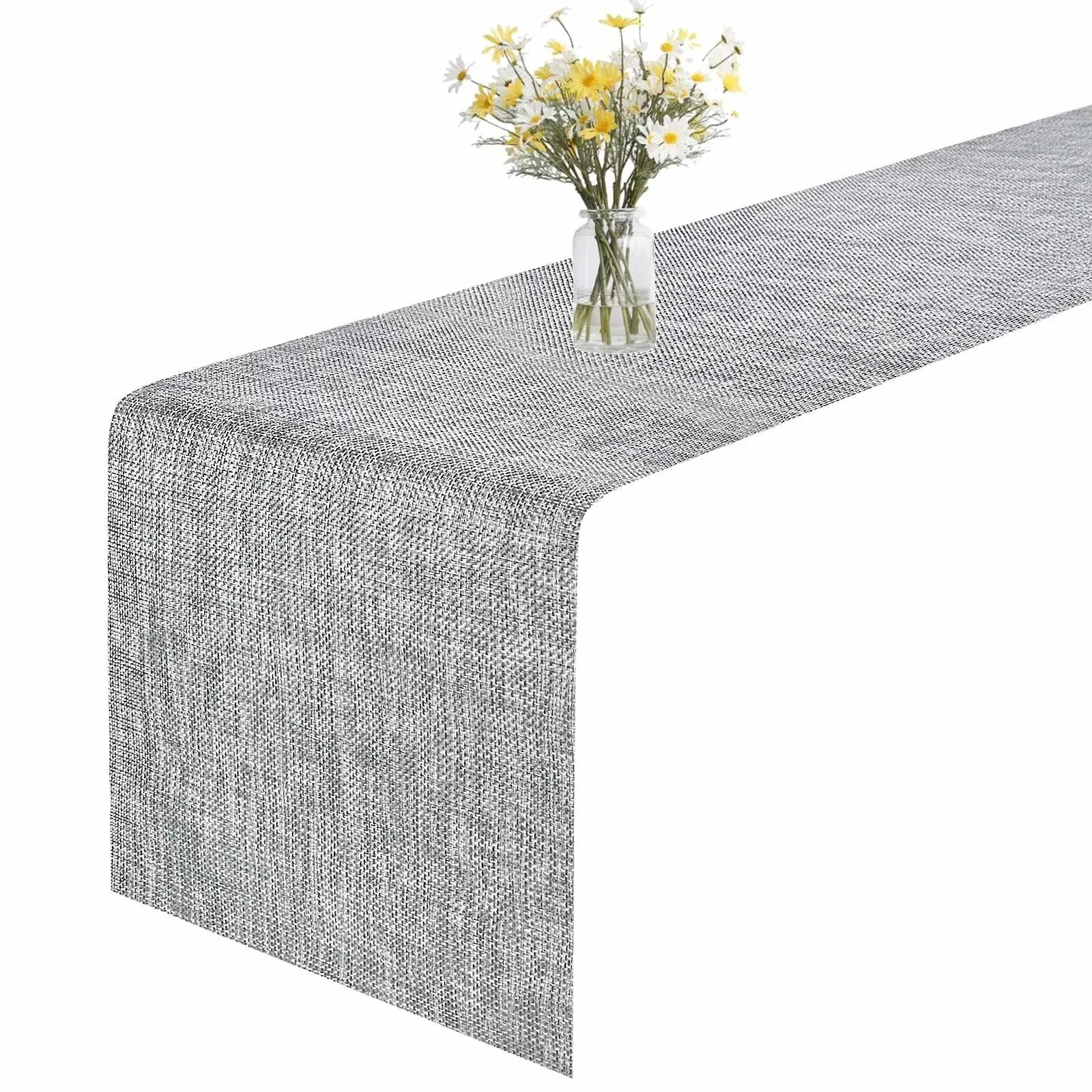 Modern Woven Vinyl Table Runner | Heat Resistant & Non Slip PVC Dresser Cover white 30 X 135 Cm