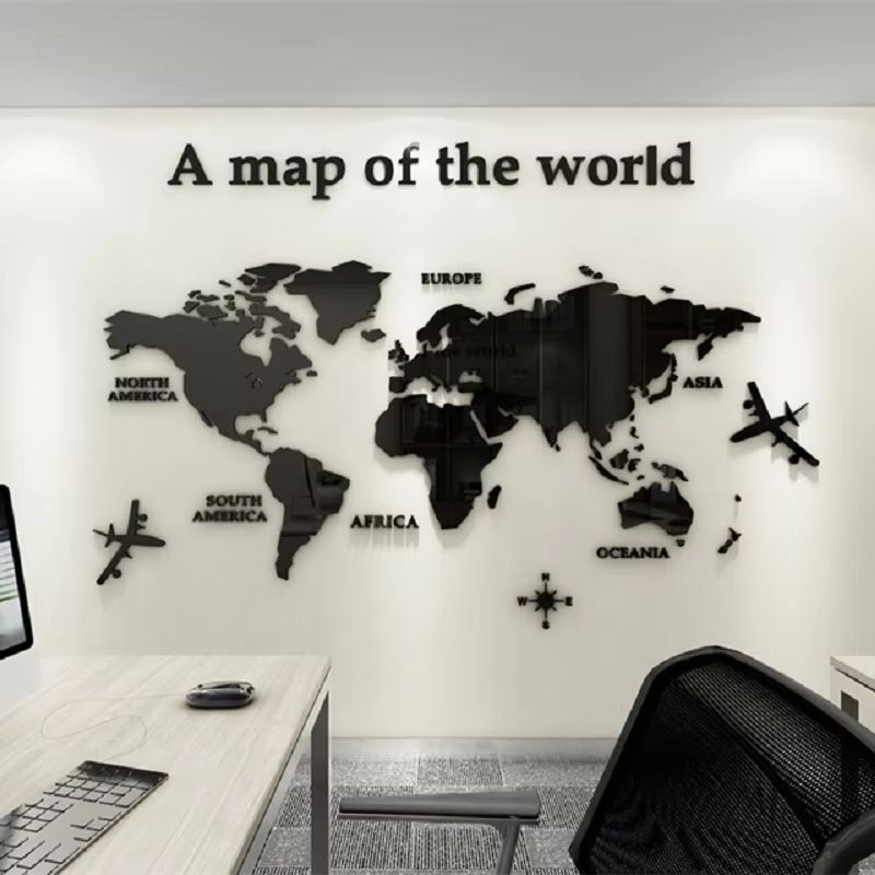 3D Acrylic World Map Wall Sticker Crystal Mirror Travel Decor coffee xxl 110.24x55.12in