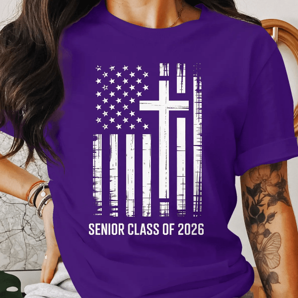 Senior 2026 American Flag Cross Shirt Faith Patriotic Class Of 2026 Shirt Graduation Tee navy 2xl sweatshirt