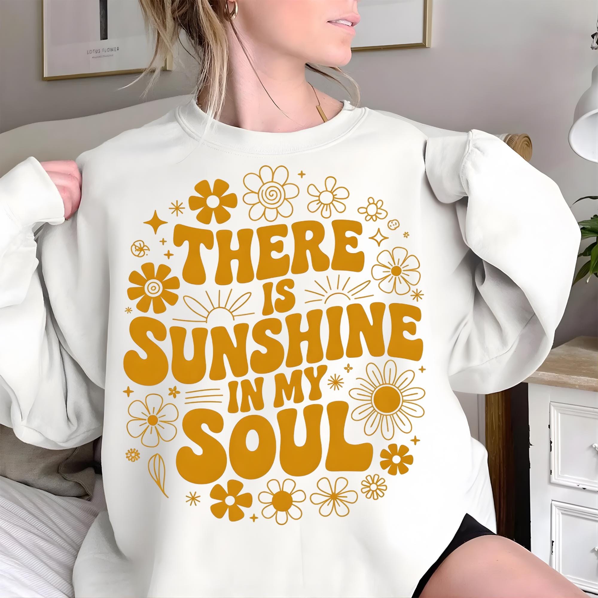 There Is Sunshine In My Soul Shirt Retro Floral Motivational Graphic Tee Gift yellow s sweatshirt