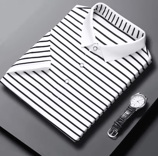 Mens Striped Cotton Polo Shirt Short Sleeve Business Casual Summer Top white xxl