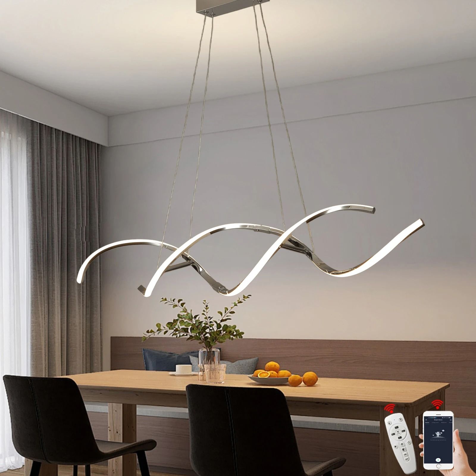 Modern Minimalist Linear Chandelier High Definition LED Pendant Lighting For Dining Rooms, Kitchen Islands, & Smart Ho dimmable Rc (1200mm)