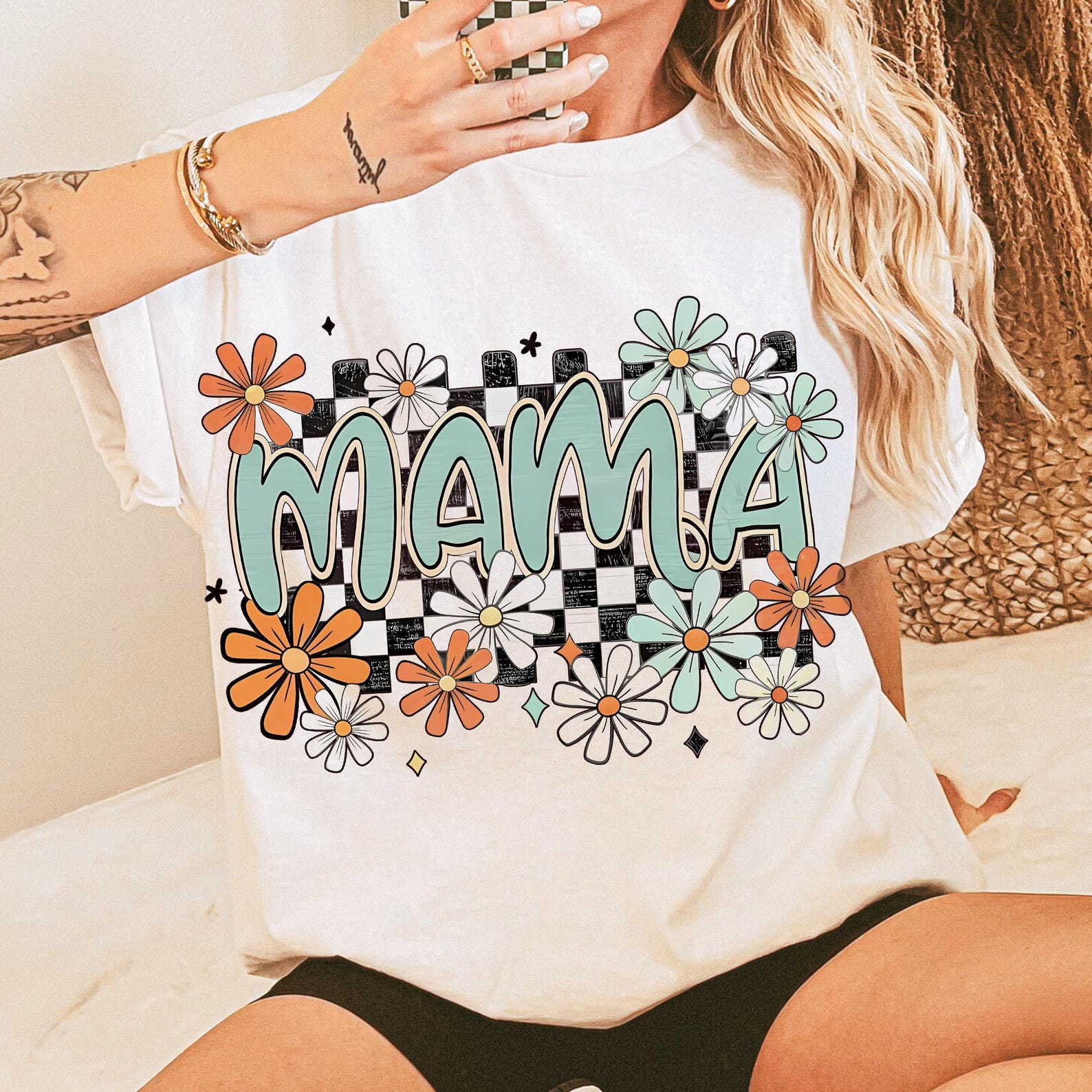 Floral Mama Shirt Trendy Retro Mom Life Graphic Tee black 2xl sweatshirt