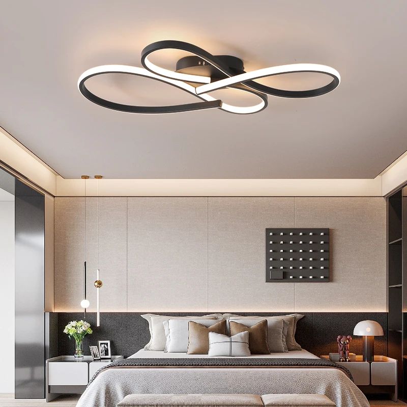 Modern Black LED Ceiling Chandelier For Living Room, Bedroom And Study l600xw320xh80mm dimmable Rc With App