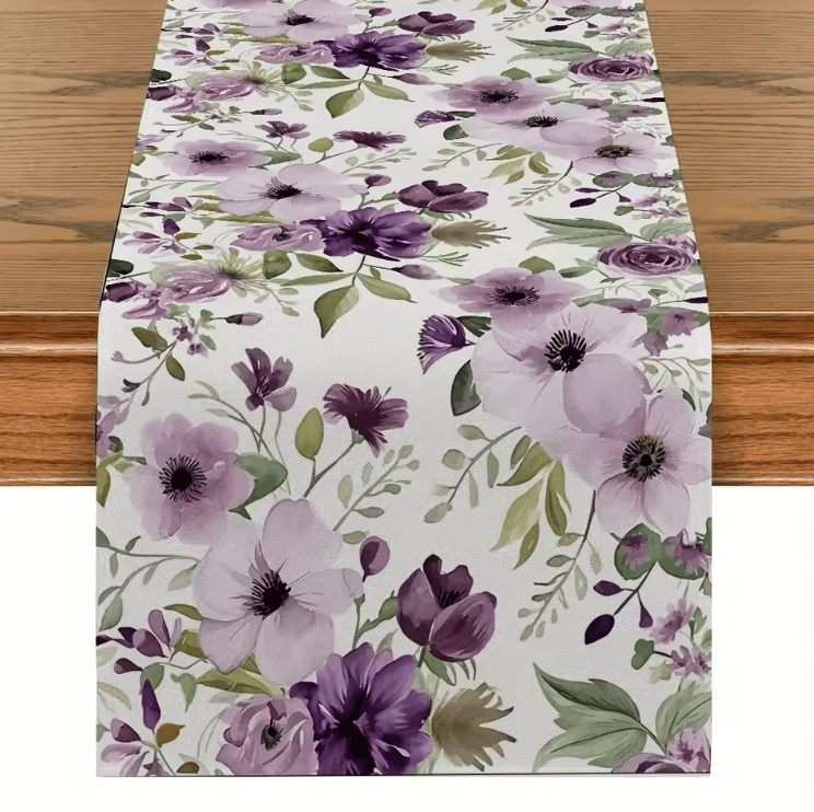 Watercolor Green Floral Linen Table Runner Elegant Botanical Spring & Summer Table Decor 01 200x33cm 78.7x13inch