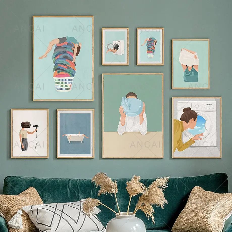 Laundry Girl Canvas Wall Art Nordic Poster Print For Bathroom And Laundry Room Decor j 30x40 Cm no Frame