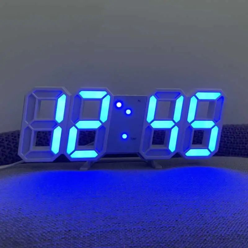 3D Luminous Voice Control LED Digital Clock Silent Smart Wall & Desk Display white