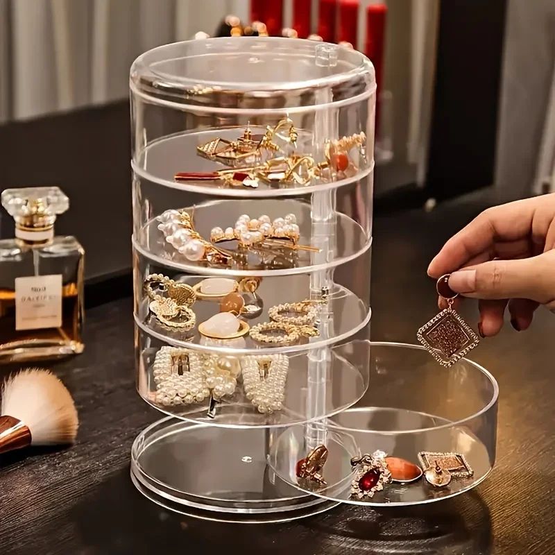 Rotating Jewelry Organizer Box Clear Cosmetic Storage Case Dustproof Makeup Holder b