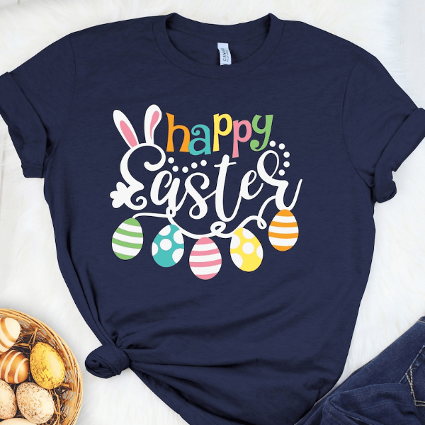 Happy Easter Shirt Cute Easter Bunny Shirt For Women, Perfect Easter Day Tee navy Blue l t Shirt