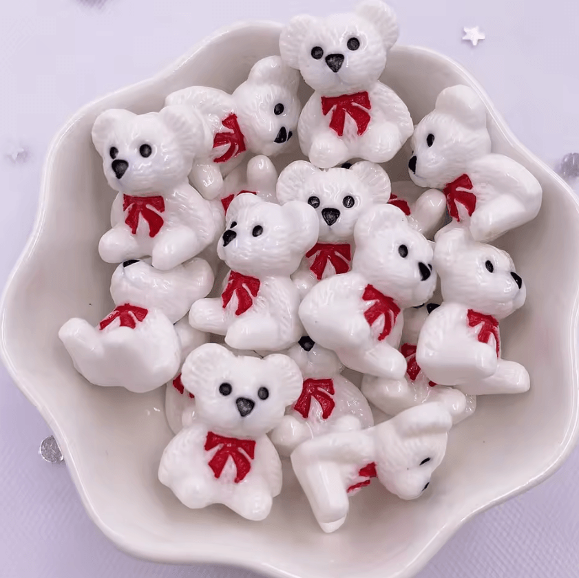 Kawaii Hand Painted Resin Bear Flatback Set Colorful DIY Craft Mini Figurines (10PCS) y