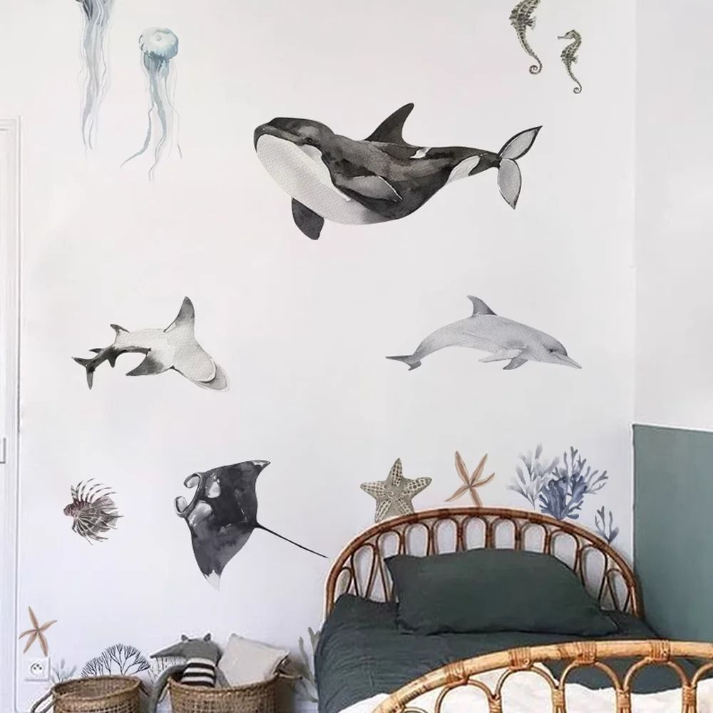 Watercolor Underwater World Wall Decals | Waterproof Coral & Tropical Fish Stickers For Nursery & Bathroom ews092