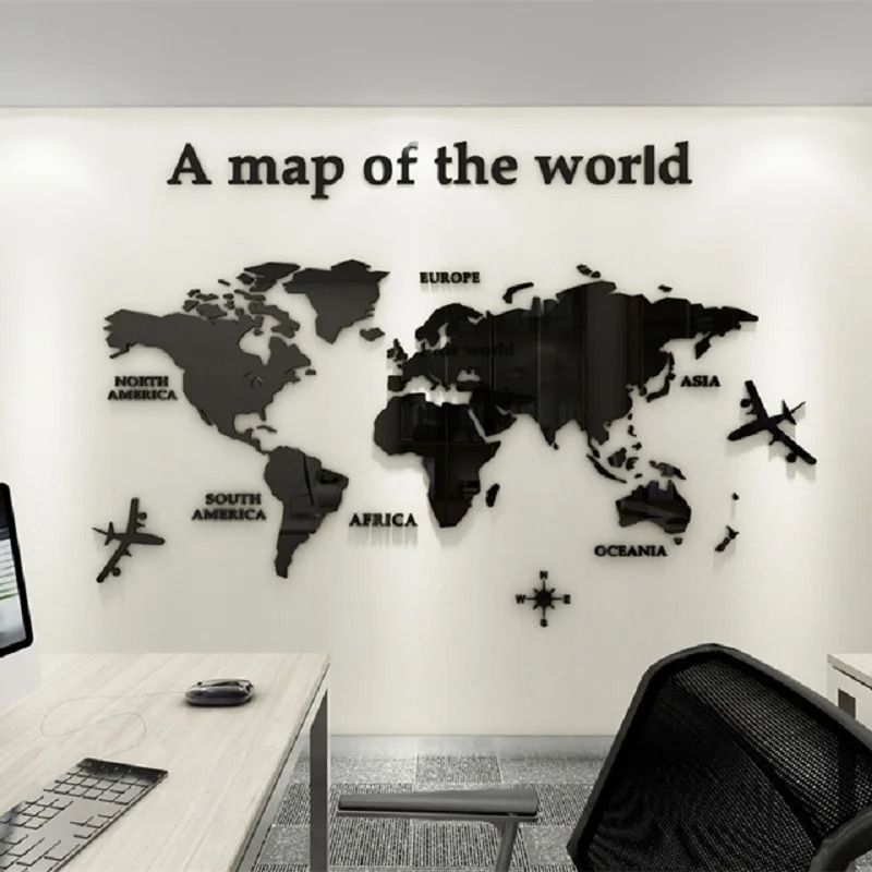 Architectural 3D Acrylic World Map Mural black m