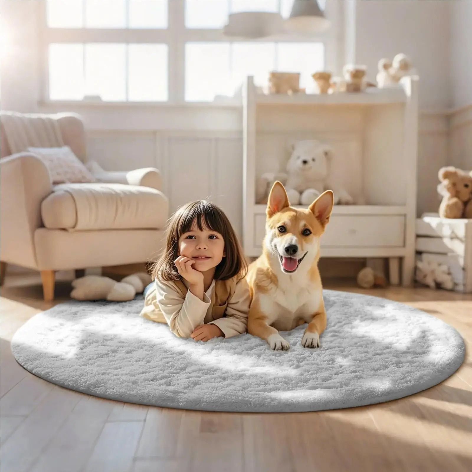 Soft Plush Circular Rug Ultra Fluffy Kids' Bedroom Play Mat & Minimalist Nursery Floor Decor dark Gray 70.0 In