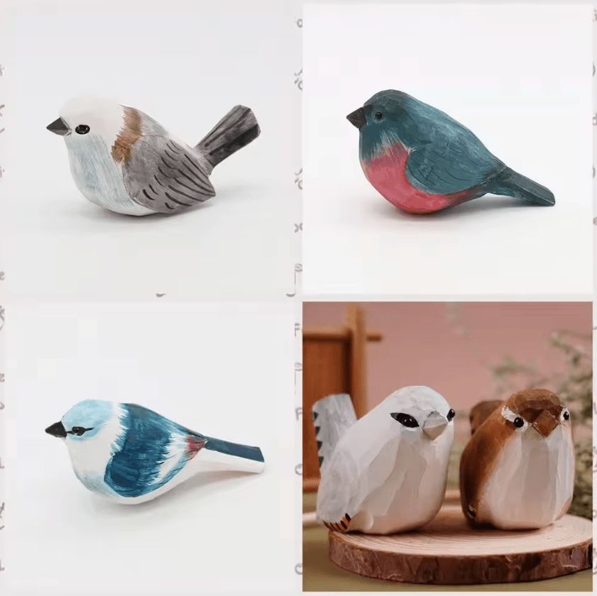 Hand Carved Wooden Bird Figurine Mini Handmade Wood Bird Decor Cute Ornament 14