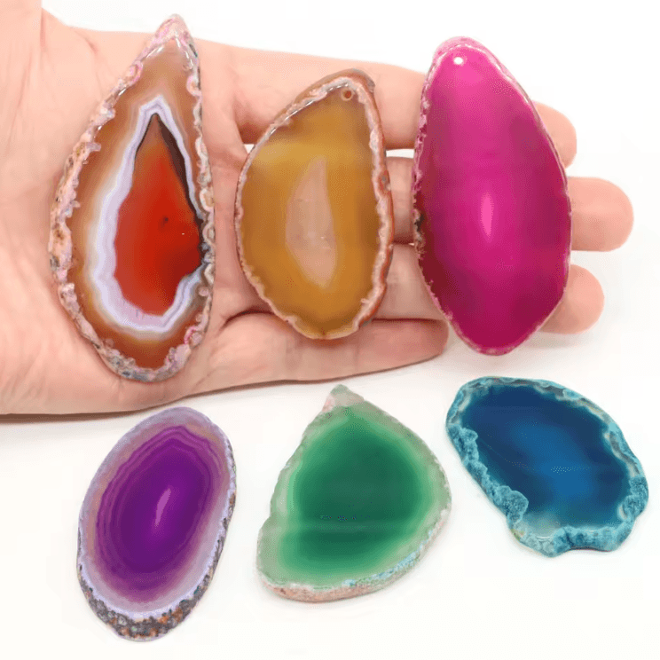 Natural Onyx Agate Geode Slice Healing Crystal Pendant & DIY Jewelry Decor yellow 10pcs