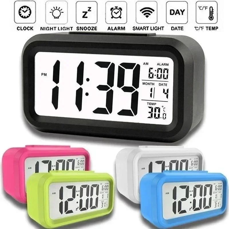 LED Digital Alarm Clock Multifunction Desk And Wall Display white