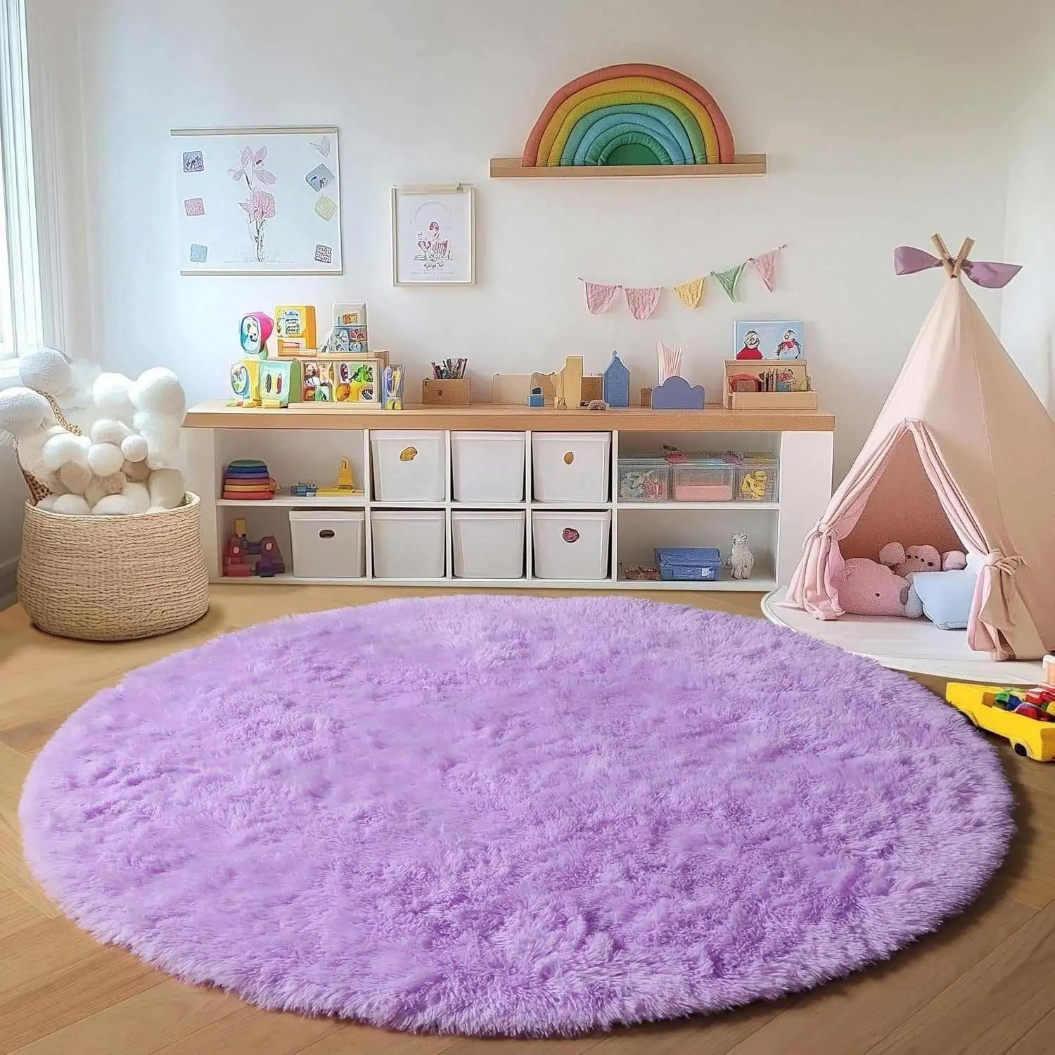 Round Fluffy Kids Plush Rug Soft Nursery Floor Carpet Baby Play Mat purple 100 Cm
