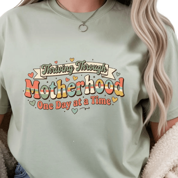Thriving Through Motherhood Shirt Retro Mom Life One Day At A Time Tee grey 2xl t Shirt