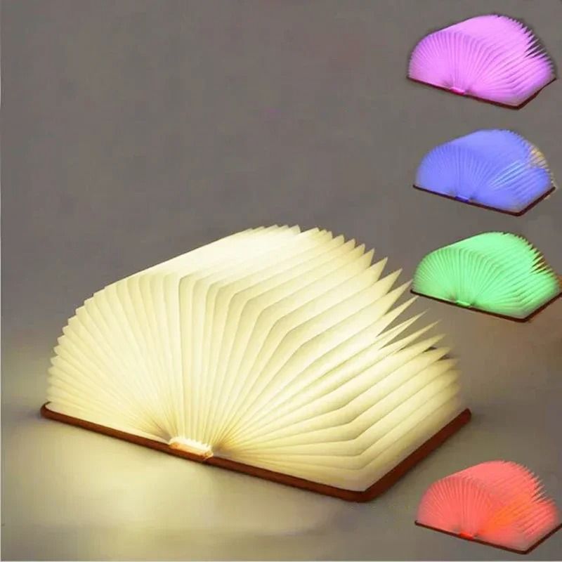 3D Folding Wooden Book Lamp RGB LED Night Light USB Rechargeable Desk Decor wood 3 Colors s 3.94x3.15x0.98in
