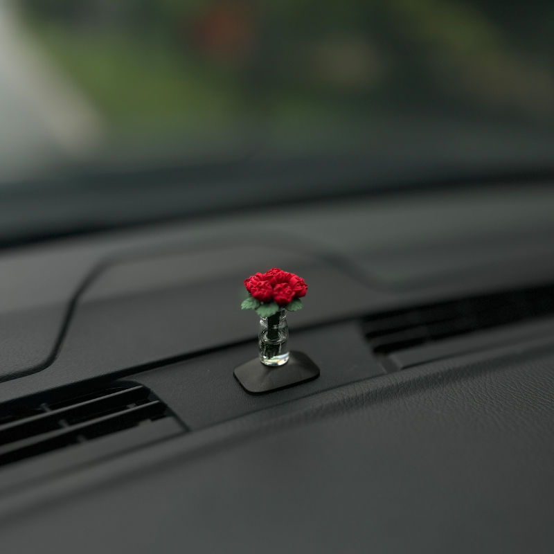 Mini Rose Car Dashboard Decoration Cute Floral Car Accessory For Women yellow