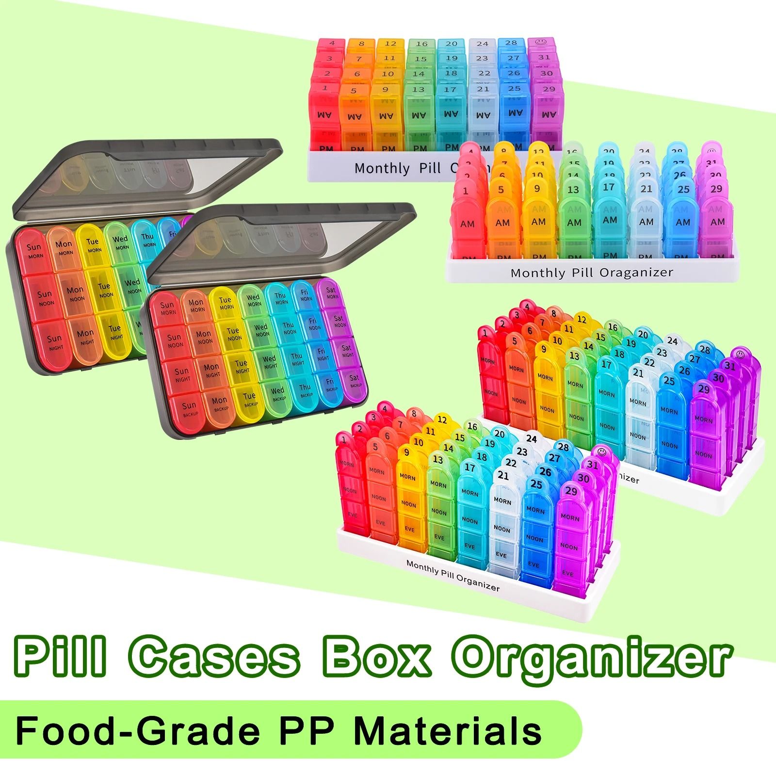 Premium Portable Travel Pill Organizer | Weekly & Monthly Medication Case | Food Grade PP Wellness Management 31 Day 2 Times b