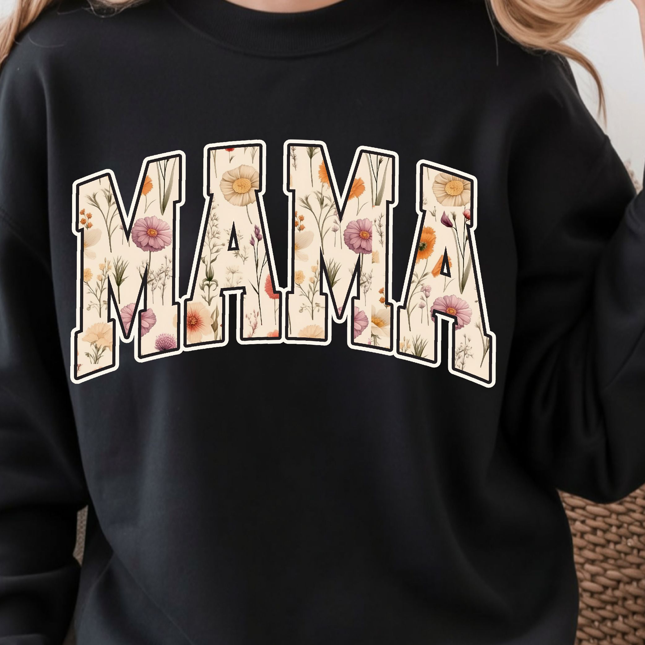 Floral Mama Crewneck Sweatshirt Wildflower Mom Sweatshirt, Cute Spring Mom Gift navy Blue s t Shirt