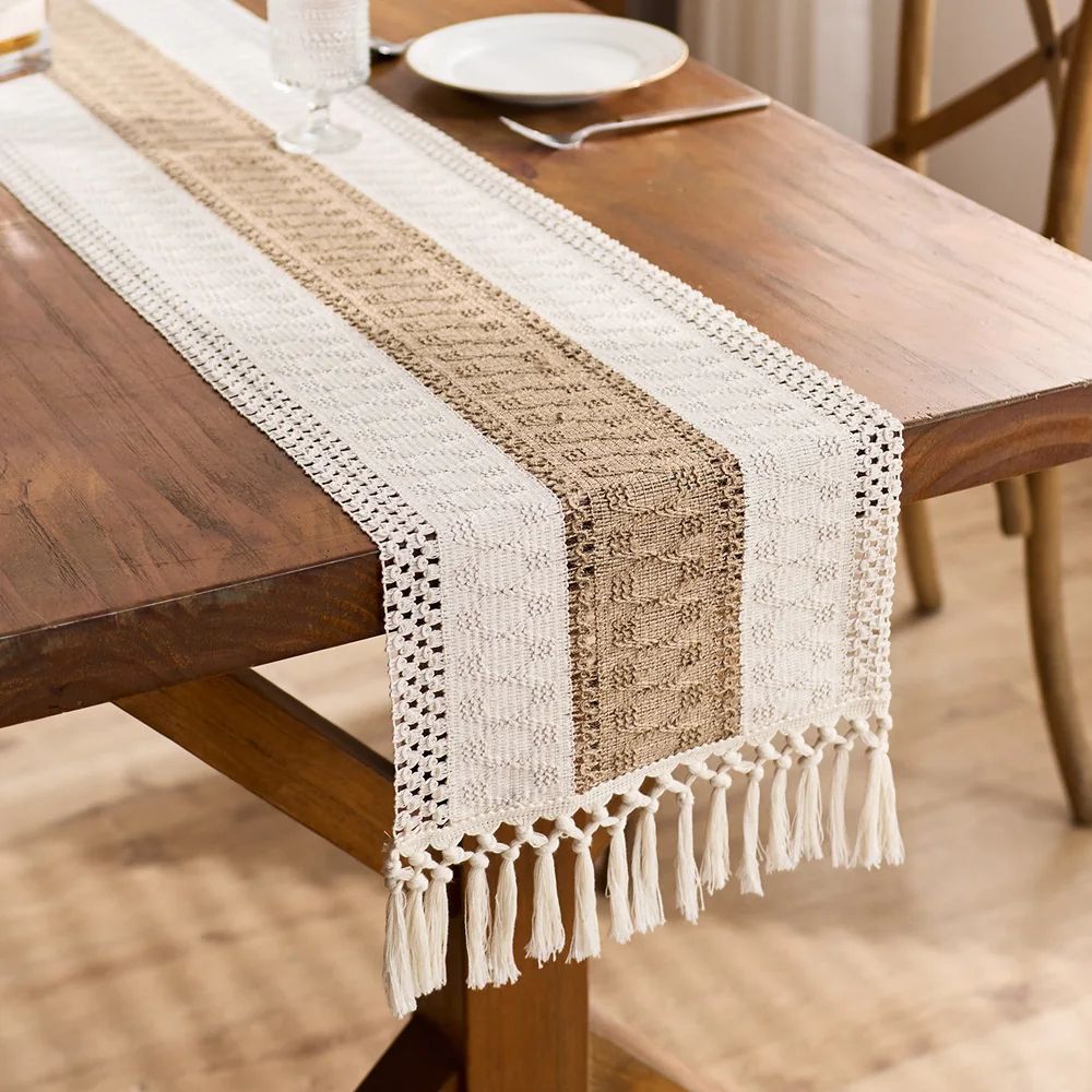 Boho Macrame Table Runner With Tassels Decor khaki With Tassel 11.81 78.74 In