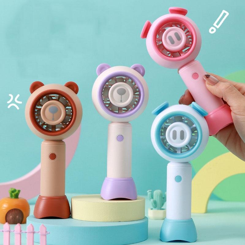 Mini USB Fan Portable Handheld Cute Cartoon Desk Fan With Rechargeable Battery brown Bear
