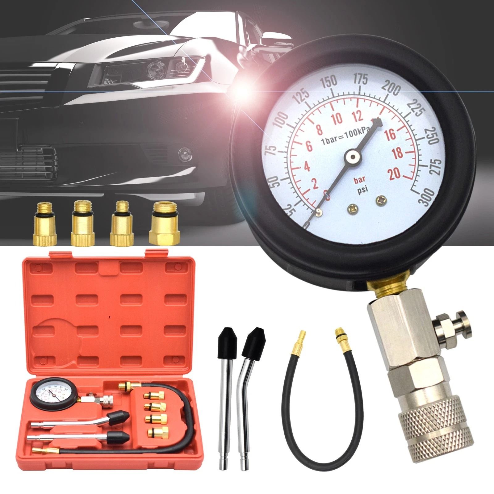 PSI Engine Compression Tester Kit For Petrol Cars Motorcycles And ATVs PSI Engine Compression Tester Kit For Petrol Cars Motorcycles And ATVs