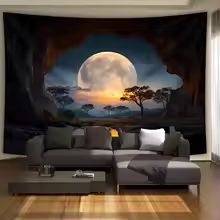 Tranquil Forest Moon Tapestry Wall Hanging Aesthetic Nature Decor For Bedroom And Living Room 4.92x3.28 Ft